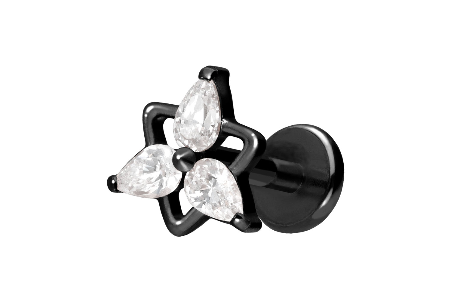 Titan Labret Piercing mit Push Fit KRISTALLBLUME